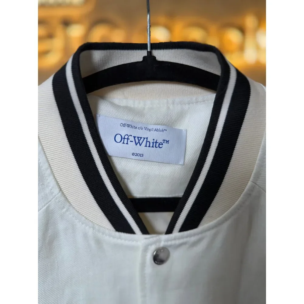 Off-White Souvenir Logo Embroidered Linen Varsity Jacket 52 – White / Black